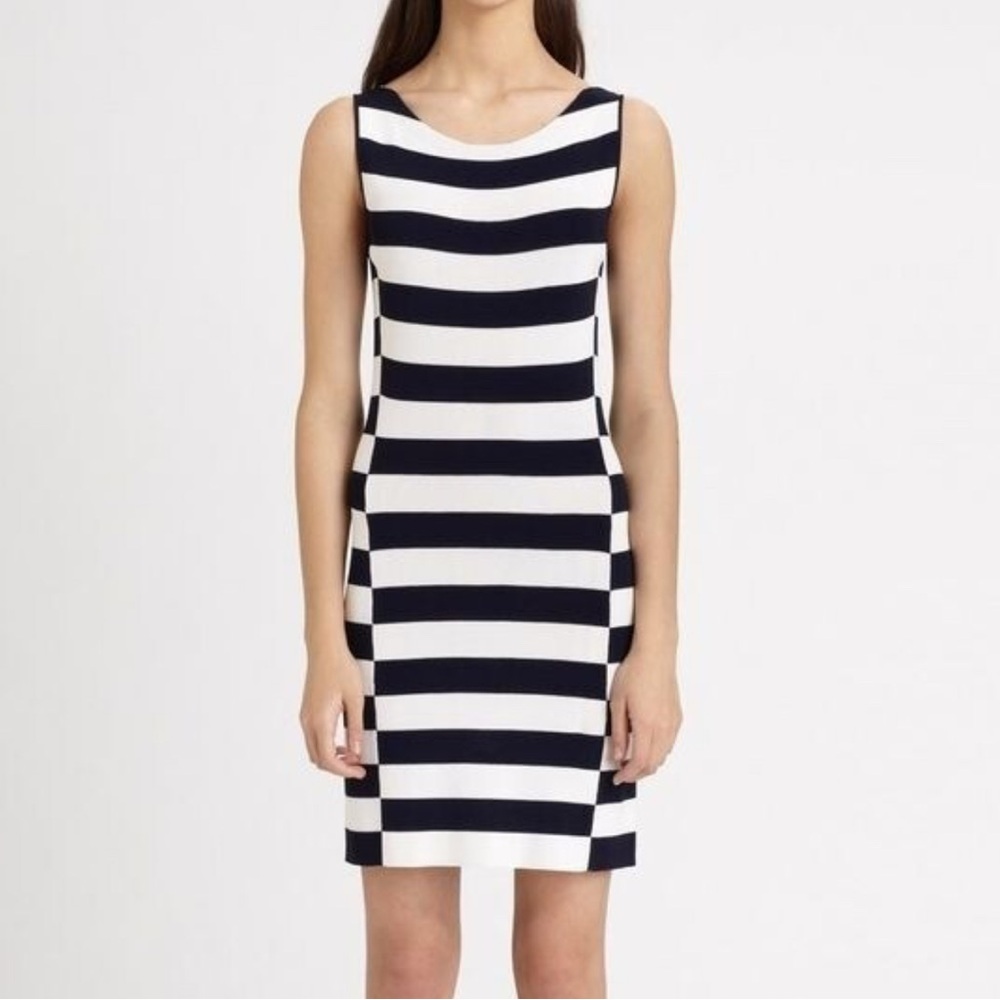 Theory Lasina Dress Navy and White Striped Sleeveless Stretch XS-S